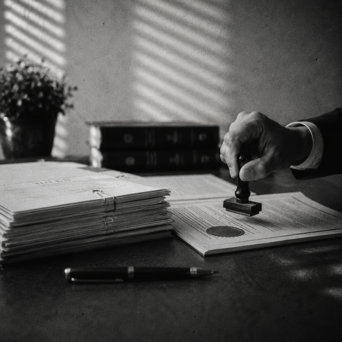 Stamped legal documents representing business formation services