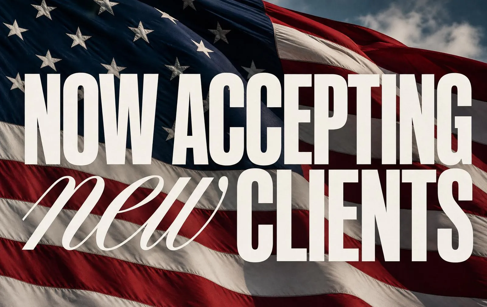 NOW ACCEPTING CLIENTS — live homepage screenshot