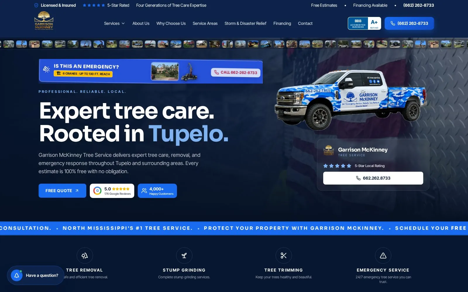 GARRISON McKINNEY TREE SERVICE — live homepage screenshot
