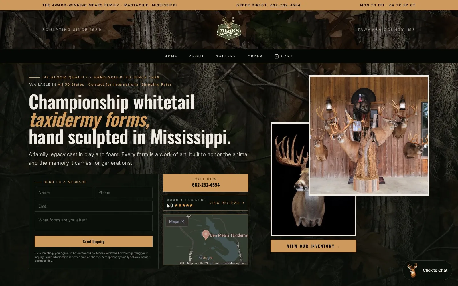 MEARS WHITETAIL FORMS — live homepage screenshot