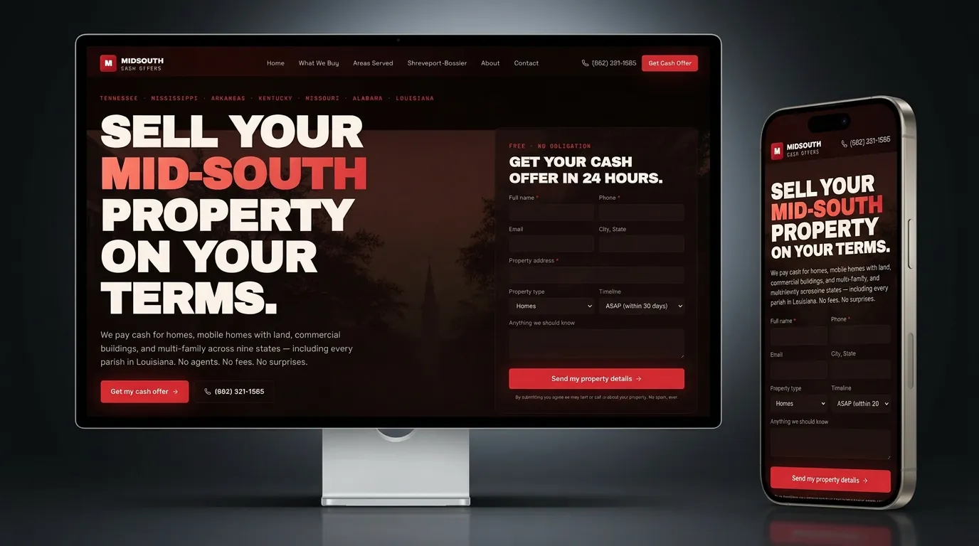 MIDSOUTH CASH OFFERS — live homepage screenshot