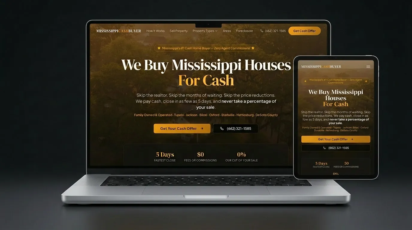 MISSISSIPPI CASH BUYER — live homepage screenshot