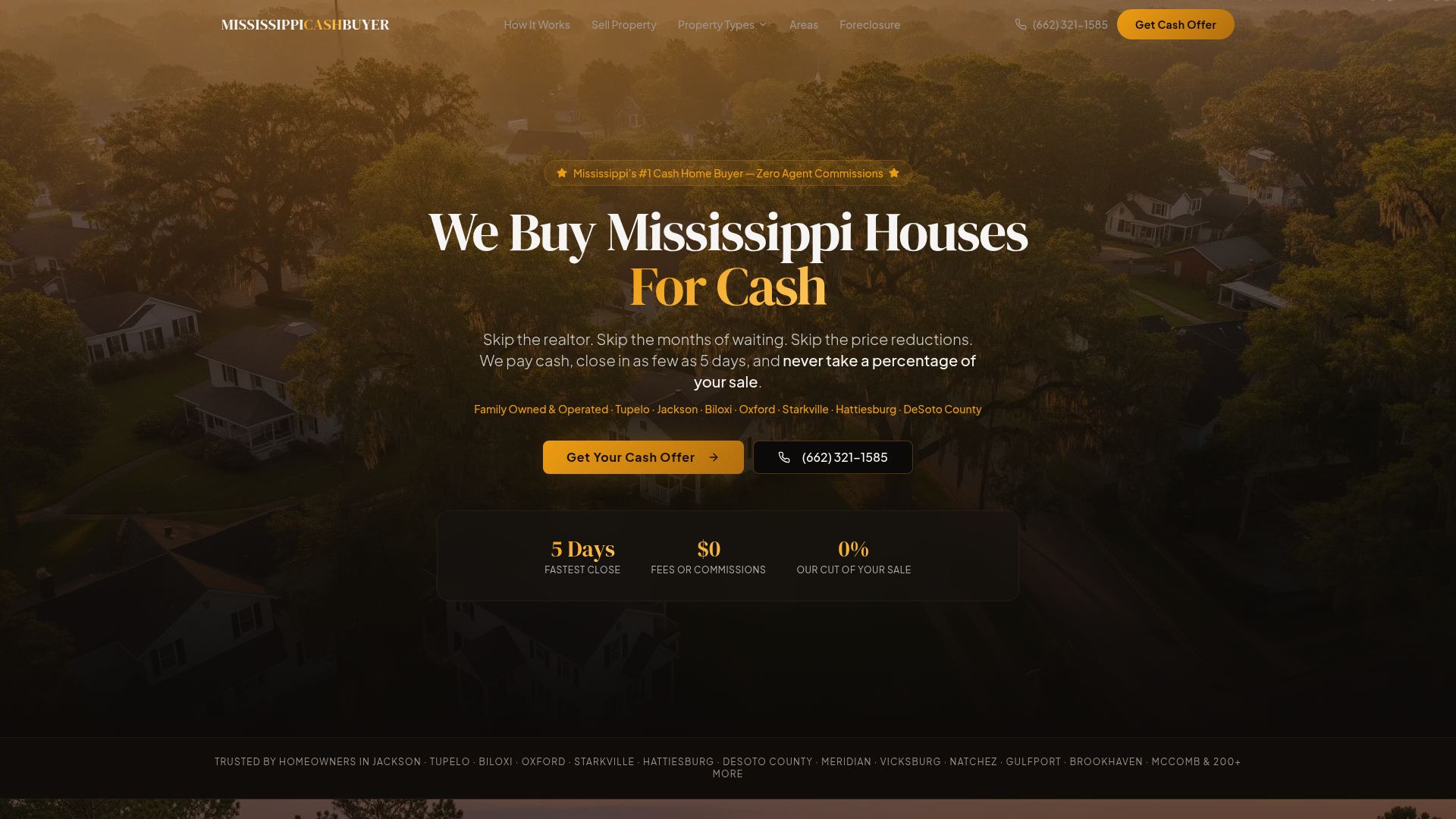 MISSISSIPPI CASH BUYER — live homepage screenshot