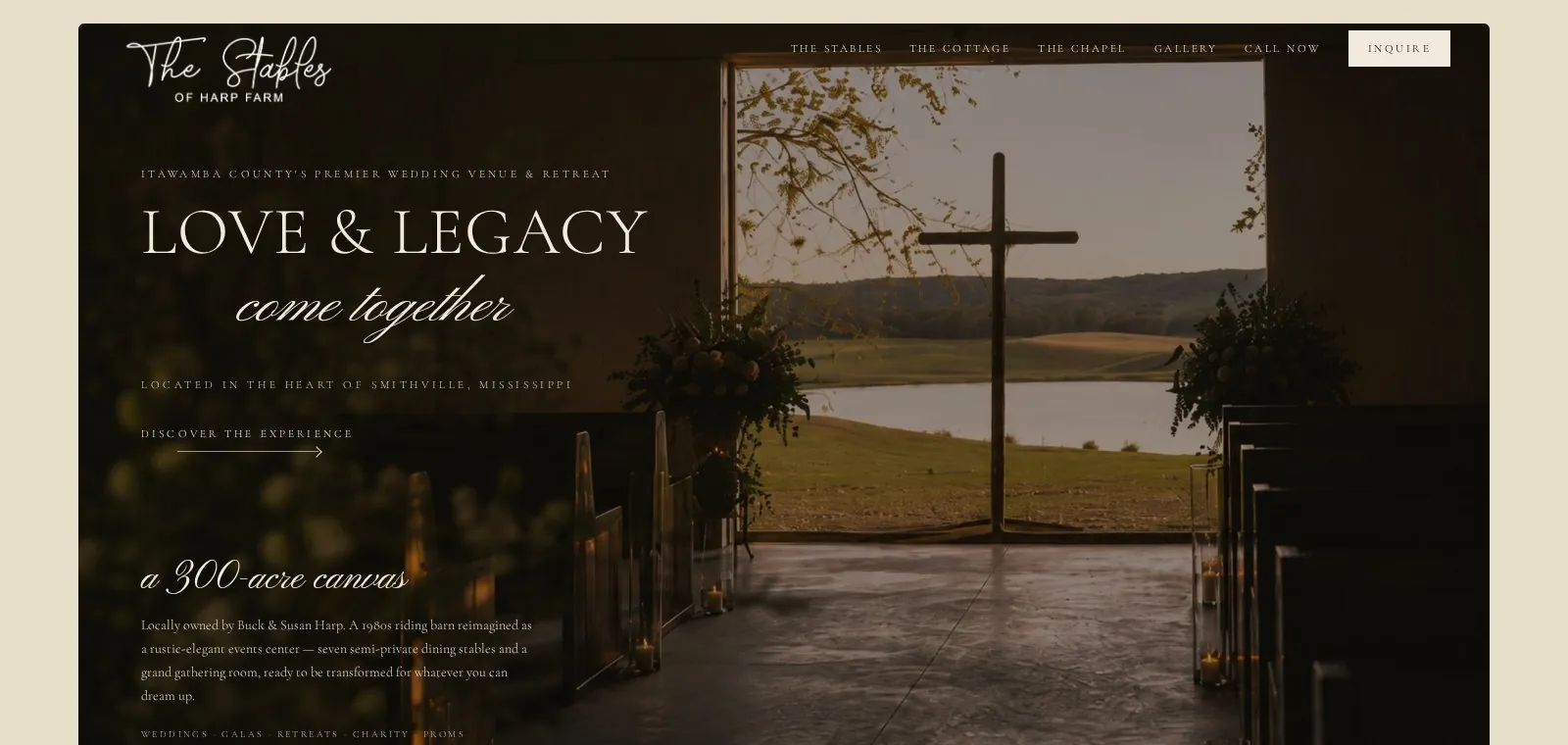 THE STABLES OF HARP FARM — live homepage screenshot